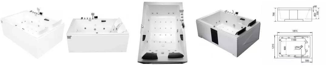 Гидромассажная ванна акриловая «Gemy» G9061 K 181/121 с каркасом с сифоном с ручками белая левая