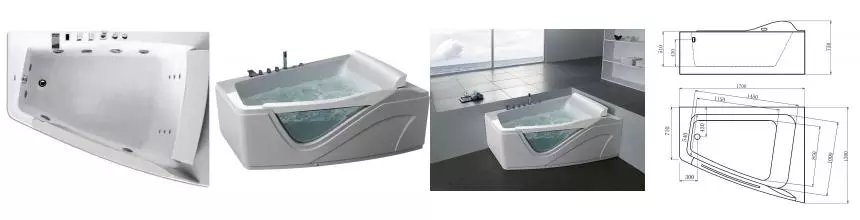 Гидромассажная ванна акриловая «Gemy» G9056 B 170/130 с каркасом с сифоном белая правая