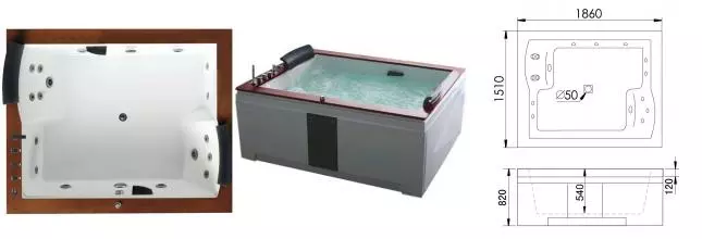 Гидромассажная ванна акриловая «Gemy» G9052 II B 186/151 с каркасом с сифоном с ручками белая левая