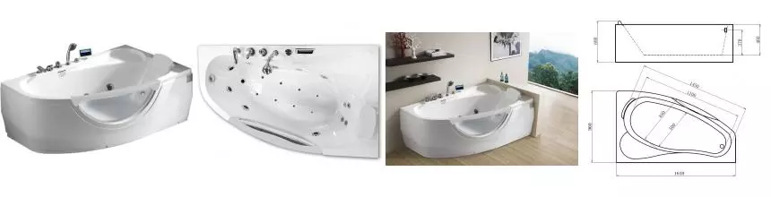 Гидромассажная ванна акриловая «Gemy» G9046 K 161/96 с каркасом с сифоном белая правая