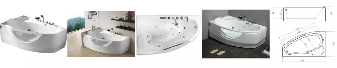 Гидромассажная ванна акриловая «Gemy» G9046 K 161/99 с каркасом с сифоном белая левая