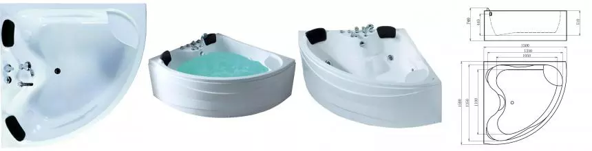 Гидромассажная ванна акриловая «Gemy» G9041 B 150/150 с каркасом с сифоном белая
