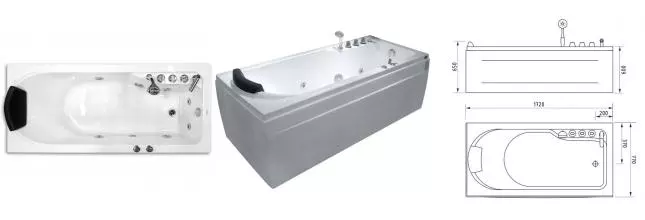 Гидромассажная ванна акриловая «Gemy» G9006-1.7 B 172/77 с каркасом с сифоном белая правая