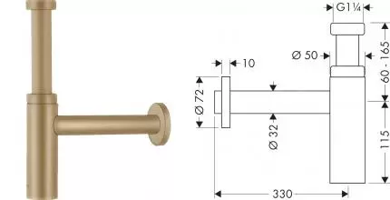 Сифон для раковины «Hansgrohe» Flowstar S 52105140 шлифованная бронза