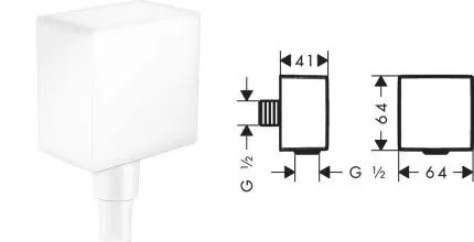Подключение для душевого шланга «Hansgrohe» FixFit Square 26455700 с обратным клапаном белое матовое