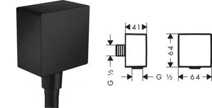 Подключение для душевого шланга «Hansgrohe» FixFit Square 26455670 с обратным клапаном чёрное матовое