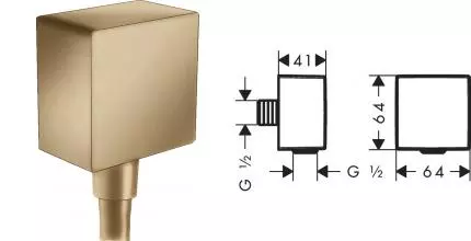 Подключение для душевого шланга «Hansgrohe» FixFit Square 26455140 с обратным клапаном шлифованная бронза