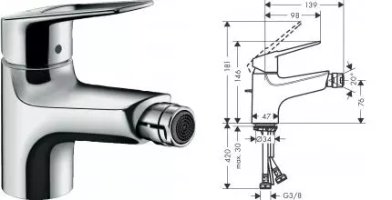 Смеситель для биде «Hansgrohe» Novus Loop 71233000 хром