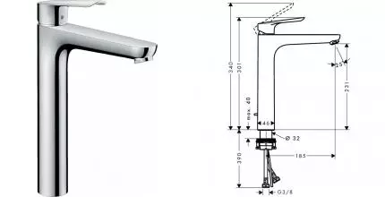 Смеситель для раковины «Hansgrohe» Logis E 71162000 с донным клапаном хром