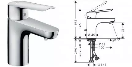 Смеситель для раковины «Hansgrohe» Logis E 71160000 с донным клапаном хром