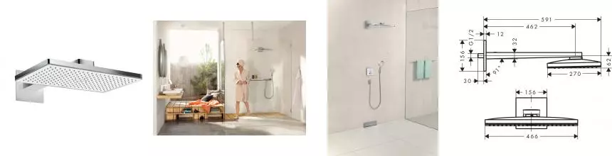 HG 24 003 400 Rainmaker Select Верхний душ 460х270 мм, 1 режим Rain, боковой кроншт. 460 мм, ?" · Rainmaker Select, Hansgrohe, 24003400