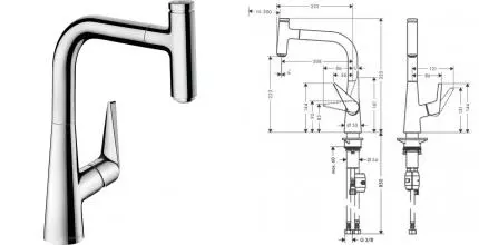 Смеситель для кухонной мойки «Hansgrohe» Talis M51 72822000 с выдвижным изливом хром Смеситель для кухонной мойки «Hansgrohe» Talis M51 72822000 с выдвижным изливом хром