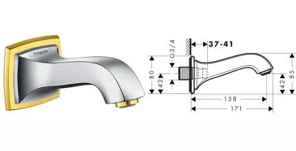 Излив к смесителю «Hansgrohe» Metropol Classic 13425090 17,1 хром/золото