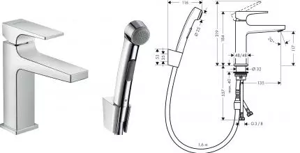 Смеситель для раковины с гигиеническим душем «Hansgrohe» Metropol 32522000 с донным клапаном хром Смеситель для раковины с гигиеническим душем «Hansgrohe» Metropol 32522000 с донным клапаном хром