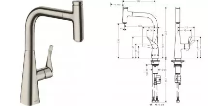 Смеситель для кухонной мойки «Hansgrohe» Metris Select M71 14857800 с выдвижным изливом сталь