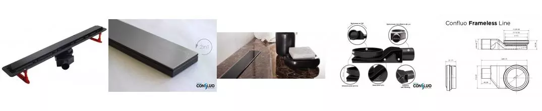 Душевой лоток «Pestan» Confluo Frameless Line 950 13701207 боковой выпуск Black Glass 