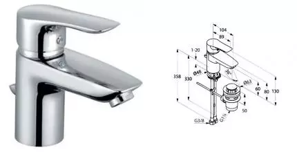 Смеситель для раковины «Kludi» Tercio 384810575 с донным клапаном хром