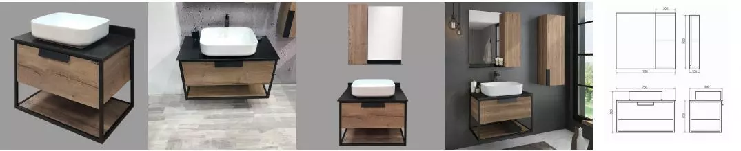 Тумба с раковиной «Comforty» Кёльн 75 (50/39 T-Y9378 накладная) подвесная дуб тёмный столешница чёрная Тумба с раковиной «Comforty» Кёльн 75 (50/39 T-Y9378 накладная) подвесная дуб тёмный столешница чёрная