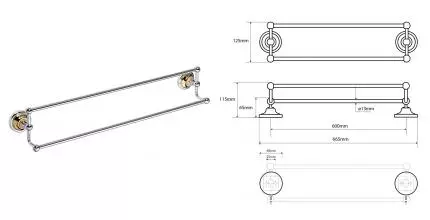 Полотенцедержатель двойной «Bemeta» Retro 144204238 на стену хром/золото