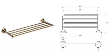 Полотенцедержатель с полкой «Bemeta» Retro 144102187 на стену бронза