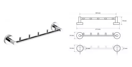 Планка с крючками «Bemeta» Omega 104105112 на стену хром