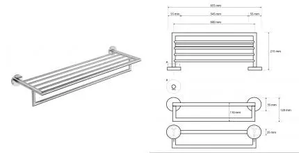 Полотенцедержатель с полкой «Bemeta» Neo 104205075 на стену хром