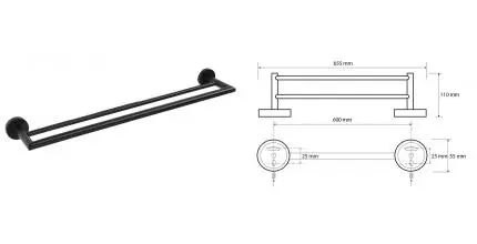 Полотенцедержатель двойной «Bemeta» Dark 104204050 на стену чёрный
