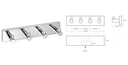 Планка с крючками «Bemeta» Beta 132405212 на стену хром
