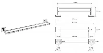 Полотенцедержатель двойной «Bemeta» Beta 132204052 на стену хром