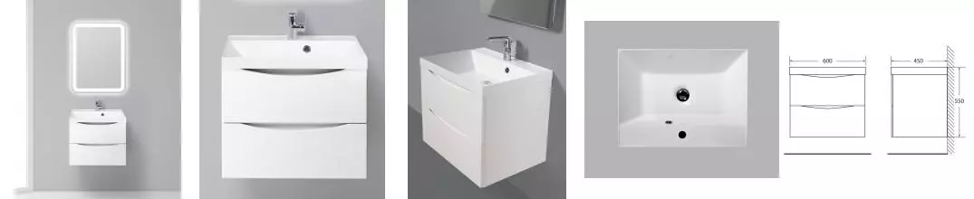 Мебель для ванной подвесная «Belbagno» Marino 60 Bianco Lucido