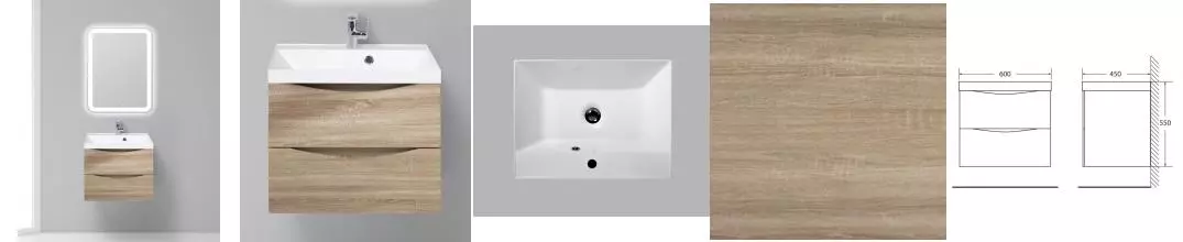 Мебель для ванной подвесная «Belbagno» Marino 60 Rovere Bianco Мебель для ванной подвесная «Belbagno» Marino 60 Rovere Bianco