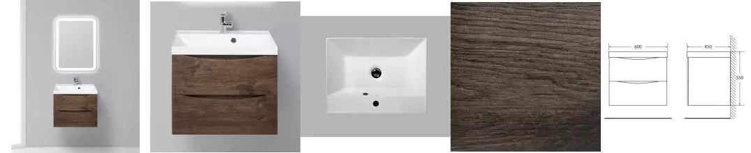 Мебель для ванной подвесная «Belbagno» Marino 60 Rovere Moro Мебель для ванной подвесная «Belbagno» Marino 60 Rovere Moro