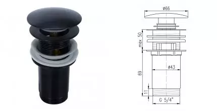 Донный клапан для раковины «Rav Slezak» MD0484CMAT с механизмом Клик-Клак чёрный матовый