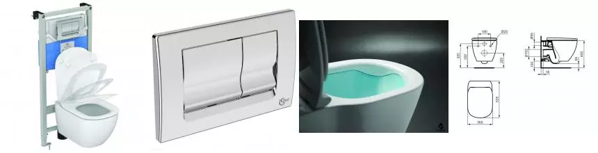 Комплект инсталляция с унитазом, крышкой и кнопкой смыва «Ideal Standard» Tessi T387201 безободковый белый/хром Комплект инсталляция с унитазом, крышкой и кнопкой смыва «Ideal Standard» Tessi T387201 безободковый белый/хром