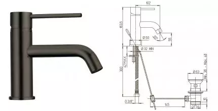 Смеситель для раковины «Paini» Cox 78PZ211LBL с донным клапаном чёрный Смеситель для раковины «Paini» Cox 78PZ211LBL с донным клапаном чёрный