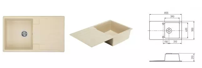 Мойка для кухни «Aquaton» Верона 86/50 искусственный камень шампань универсальная Мойка для кухни «Aquaton» Верона 86/50 искусственный камень шампань универсальная