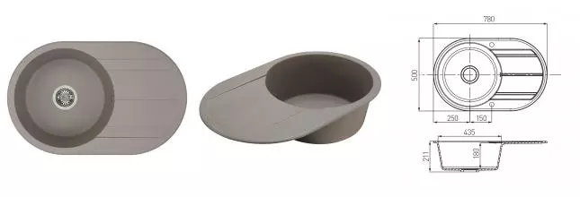 Мойка для кухни «Aquaton» Амира 78/50 искусственный камень серый шёлк универсальная