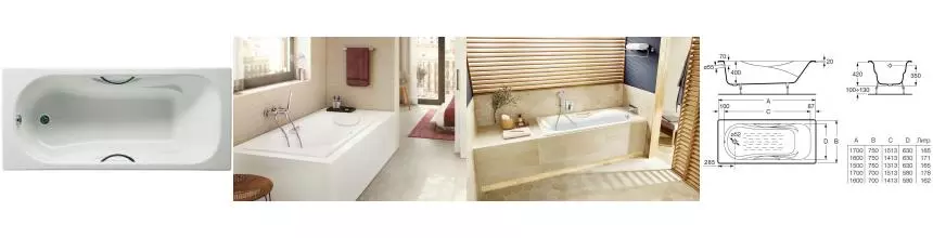 Ванна чугунная «Roca» Malibu 150/75 (72315G000R) без опор без сифона с отверстиями белая