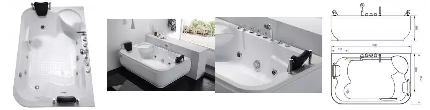 Гидромассажная ванна акриловая «Gemy» G9085 B R 180/116 с каркасом с сифоном белая правая