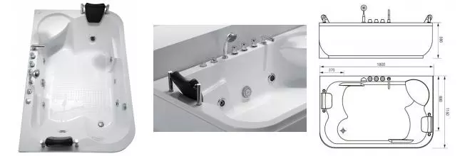 Гидромассажная ванна акриловая «Gemy» G9085 B L 180/116 с каркасом с сифоном белая левая