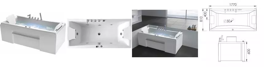 Гидромассажная ванна акриловая «Gemy» G9076 B 177/81 с каркасом с сифоном белая