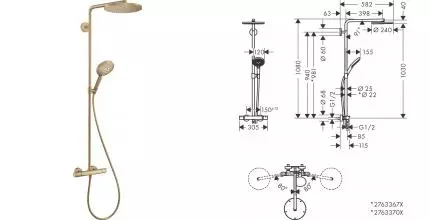 Душевая система «Hansgrohe» Raindance Select S 27633140 с термостатом шлифованная бронза