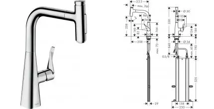 Смеситель для кухонной мойки «Hansgrohe» Metris Select M71 73817000 с выдвижным изливом хром Смеситель для кухонной мойки «Hansgrohe» Metris Select M71 73817000 с выдвижным изливом хром