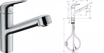 Смеситель для кухонной мойки «Hansgrohe» Focus M42 71814000 с выдвижным изливом хром