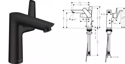 Смеситель для раковины «Hansgrohe» Talis E 71754670 с донным клапаном чёрный матовый