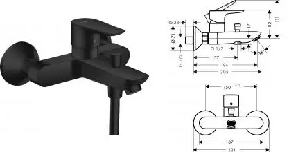 Смеситель для ванны «Hansgrohe» Talis E 71740670 чёрный матовый