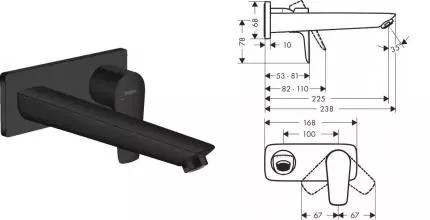 71734670 HG Talis E смеситель для раковины излив 225 мм (внешняя часть) · Hansgrohe, 71734670