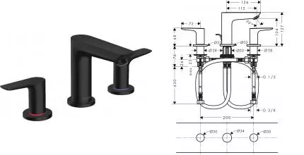 Смеситель для раковины «Hansgrohe» Talis E 71733670 с донным клапаном чёрный матовый