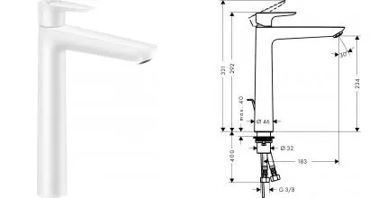 Смеситель для раковины «Hansgrohe» Talis E 71716700 с донным клапаном белый матовый