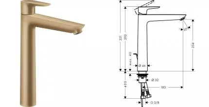 Смеситель для раковины «Hansgrohe» Talis E 71716140 с донным клапаном шлифованная бронза